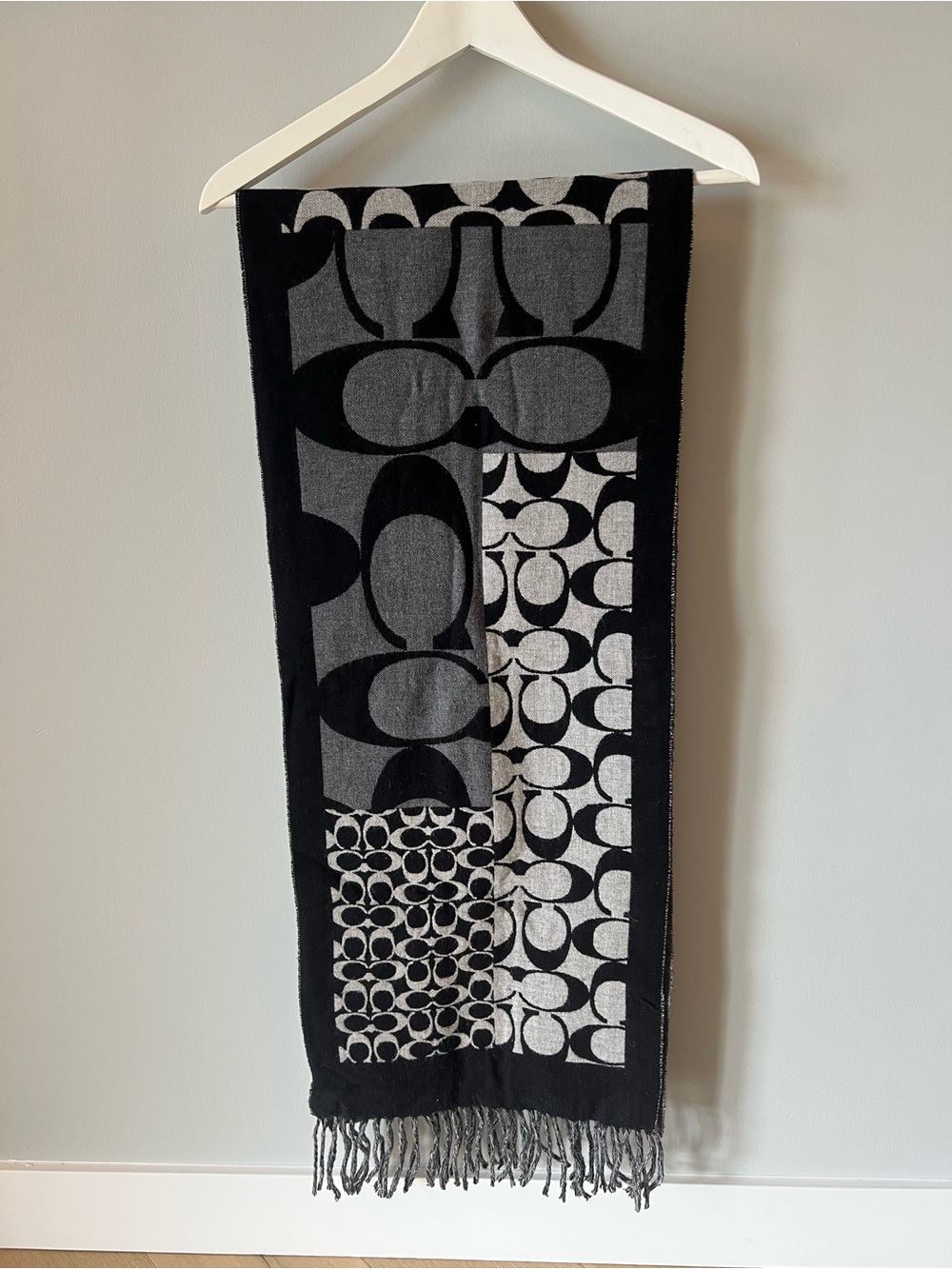 Coach Black & Gray Signature Logo Scarf
